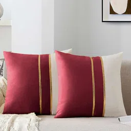AEROHAVEN Red & White 2 Pieces Colourblocked Velvet Square Cushion Covers-picture-22