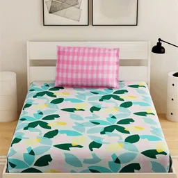 Salona Bichona Green & White Floral 144 TC Single Bedsheet with 1 Pillow Covers image 3