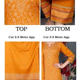 weavers villa Women Acro Wool Antique Floral Pattern Suit (Unstitched) Dress Material with Stole, 9 Meters Fabric, Mustard image 5