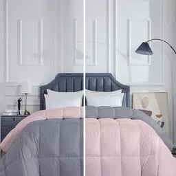 RAZZAI Peach-Coloured & Grey Microfiber Mild Winter 300 GSM Double Bed Comforter image 5