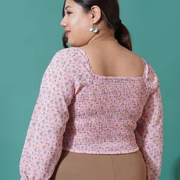 U&F Beyond Women Plus Size Floral Printed Blouson Crop Top image 2