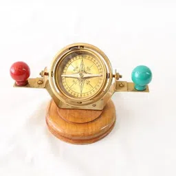 generic Vintage Brass Gimbal Compass, 10 cm Height, 18 cm Length, 10 cm Width image 2