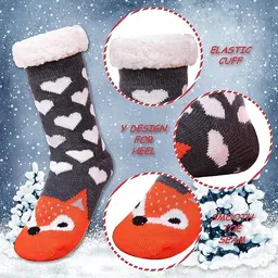starvis Women/Men Winter fluffy Snowflake Fleece white soft terry fur Lining Knit Cabin Warm Fleece Thick thermal Warm Christmas Slipper Socks image 3