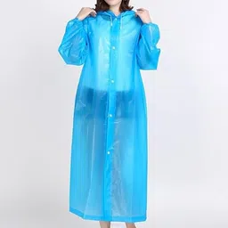VKG Girls EVA Plain Transparent Rain Coat Hooded Outdoor Water Resistant Portable Raincoat (Blue) (Medium) image 5