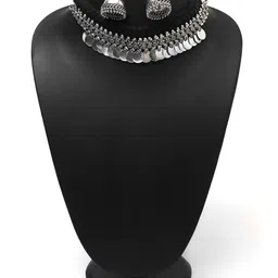 Ozanoo Oxidised Coin Thread Jewellery Set image 2