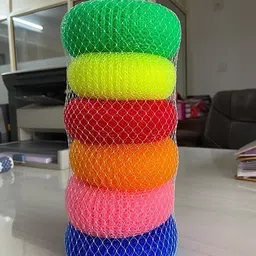 R flame Nylon Bath Scrubber Sponge Pouf Body Scrubber| Bathing Round Loofah For Men And Women| Plastic Juna Loofah/Scrub | Set Of 6 | Multicolour Pack Of 6 Pieces image 1