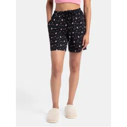 Jockey RX87 Women Super Combed Cotton Relaxed Fit Printed Sleep Shorts - Black-image-43