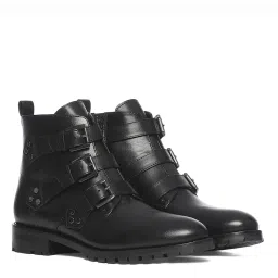 Saint G Solid Black Multi Buckle Leather Boots-image-9
