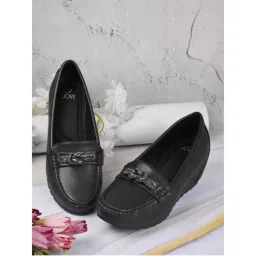 Jove Women Black Western Embellished Wedge Heel Loafers-image-54