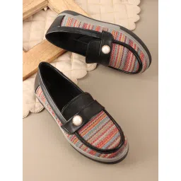 Carlton London Textured Stripe Pearl Detail Loafers Multi-Color image 3