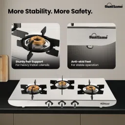 Sunflame SSH 2MM G/S 3 Burner Manual Gas Stove (ISI Certified, Silver) image 5