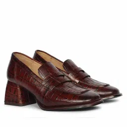 Saint G Womens Chocolate Croco Leather Loafers-image-70