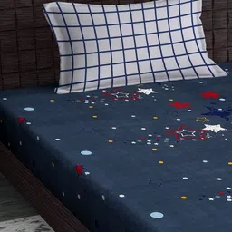 HOSTA HOMES Blue & Red Conversational Printed 280 TC Single Bedsheet With 1 Pillow Cover image 3
