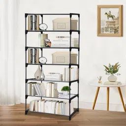 philoshop 7 Tier Metal Book Shelf Tall Narrow Storage Rack for Kids and Adults Modern Bookshelf Unit for Nursery, School, Home, and Office, Floor Mount Open image 2