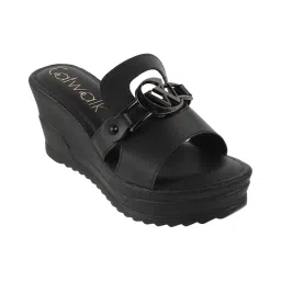 Catwalk Women Round Toe Black Wedges-image-92