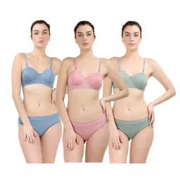 small candy Women's Cotton Lightly Padded Wire Free Bra Panty Lingerie Set Honeymoon|Everyday T Shirt Bra Panty Set for Girl's Combo Pack of 3 image 1