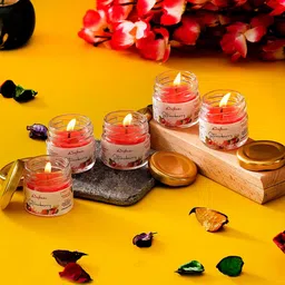 eCraftIndia Set of 5 Red Strawberry Scented Minijar Candle-picture-30