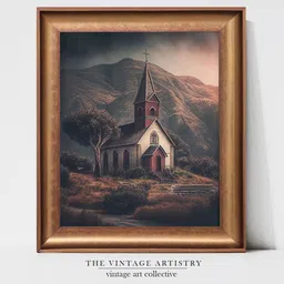 THE VINTAGE ARTISTRY Brown & Green Simple Church Canvas  Printed Framed Wall Painting-picture-25