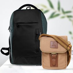 SWISS MILITARY Unisex Set Of 2 Black & Beige Laptop Backpack with Canvas Sling Bag-picture-21