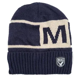 YOUSTYLO Adults Blue & White Printed Woolen Winter Beanie Cap image 1