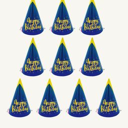 Special You Blue & Yellow 10 Pcs Blue Printed Happy Birthday Caps-picture-49