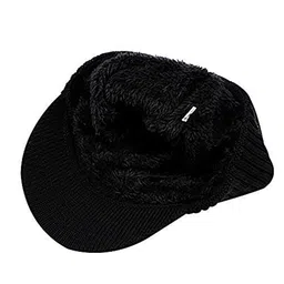 YOUSTYLO Adults Black & Grey Colourblocked Woolen Winter Visor Cap image 3