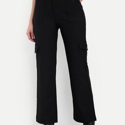 Next One Women Smart Straight Fit High-Rise Easy Wash Corduroy Cargos Trousers-picture-28