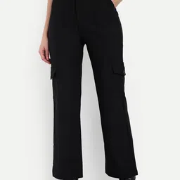Next One Women Smart Straight Fit High-Rise Easy Wash Corduroy Cargos Trousers-picture-33