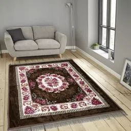 KLOTTHE Brown & White Floral Printed Traditional Carpets 195X140 cm-image-95