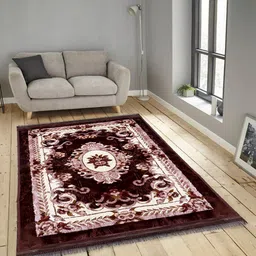 KLOTTHE Unisex Brown Floral Printed Traditional Carpets-picture-16