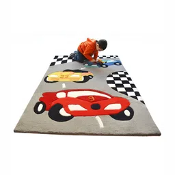 LITTLELOOMS Grey & Red Hand-Tufted Woollen Carpet image 1