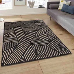 PRESTO Black & Beige Geometric Hand Tufted Wool Anti-Skid Carpet image 1