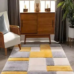 Shopgallery Mustard & Grey Geometric Anti-Skid Shaggy Carpet-picture-14
