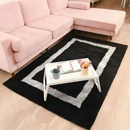 FABURAA Black & White Geometric Printed Anti Skid Cotton Carpet-picture-15