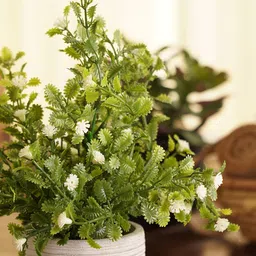 Pure Home and Living Green & White Large Potted Artificial Plant With Cement Pot image 2