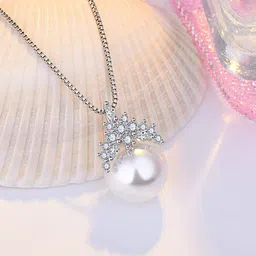 Jewels Galaxy Silver-Plated Stone-Studded Pendant With Chain image 1