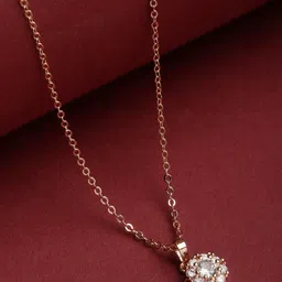 VOGUE PANASH Rose Gold-Plated CZ-Studded Solitaire Circular-Charm Pendant With Chain image 1
