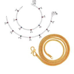 AanyaCentric Set Of 2 Silver-Plated Anklets With Gold-Plated Chain-picture-34