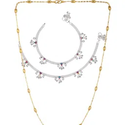 AanyaCentric Set Of 2 Silver-Plated Anklets With Gold-Plated Chain-picture-12