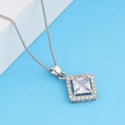 GIVA 925 Sterling Silver Rhodium Plated Cubic Zirconia Studded Pendant With Chain image 1