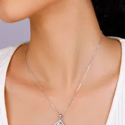 GIVA 925 Sterling Silver Rhodium Plated Cubic Zirconia Studded Pendant With Chain image 4