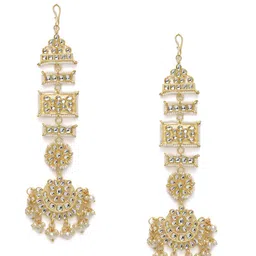 I Jewels White Gold Plated Matte Finish Kundan Chandbalis image 3