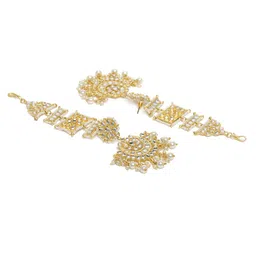 I Jewels White Gold Plated Matte Finish Kundan Chandbalis image 2