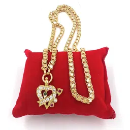 Anujeet Fashion Hub Gold Plated Covering 5 metal Impon AD-Studded Heart Shaped Necklace-picture-29