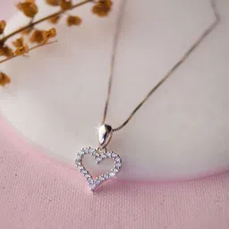 MANNASH Silver-Toned & White Heart 925 Sterling Silver Rhodium-Plated Pendant With Chain-picture-53