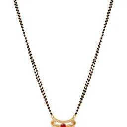 MEMOIR Gold Plated Sterling Silver CZ Stone Stone Studded & Beaded Mangalsutra-picture-39