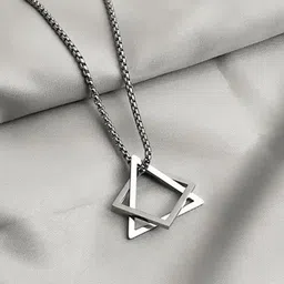 MEENAZ Silver-Plated Geometric-Shaped Oxidised Pendants With Chains-picture-26