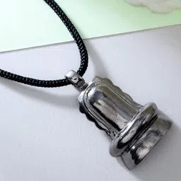 MEMOIR Rhodium Plated Shivling Pendant With Thread-picture-12
