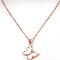 V FASHION JEWELLERY Rose Gold Plated Stainless Steel Stone Studded Pendant With Chain image 2