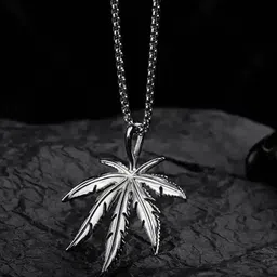 MEENAZ Silver-Plated Leaf-Shaped Oxidised Pendants with Chains image 5